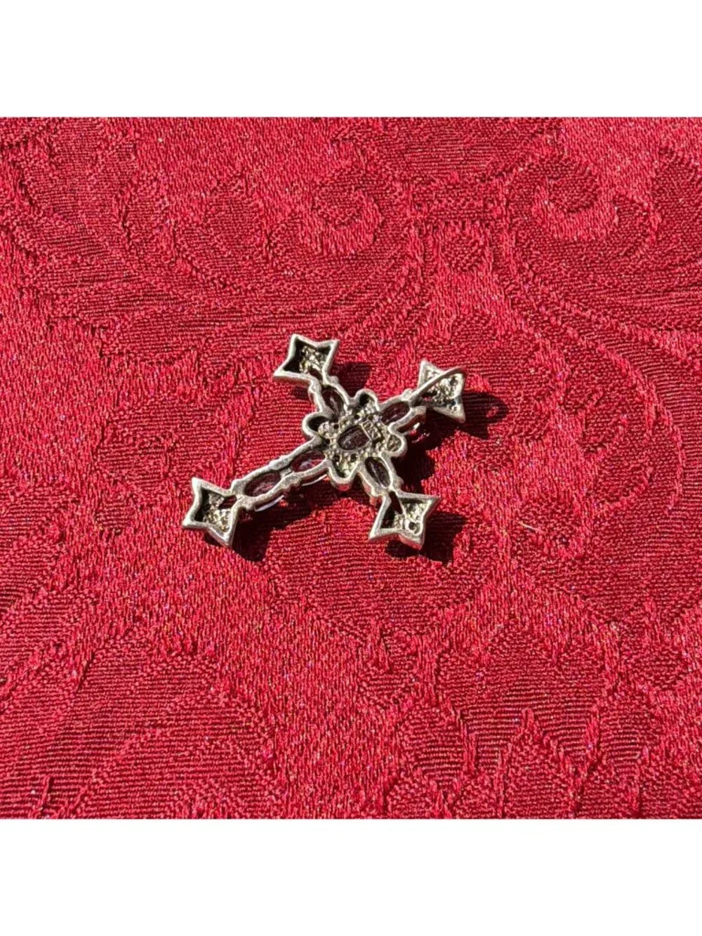 Vintage 925 Sterling Silver Blue Topaz Marcasite Cross Pendant Maltese Charm